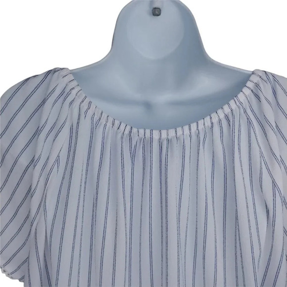 Claire France Striped Bitton Down Blouse White  Blue Silver 14 - Picture 8 of 10